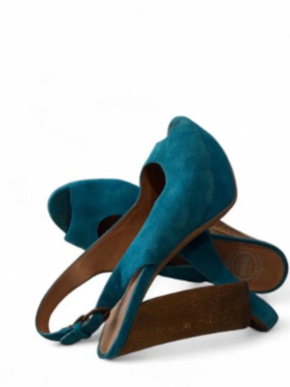 Jeffrey Campbell Ibiza Friend Blue Suede Wrapped Platform Natural Wood Heel Sz 8